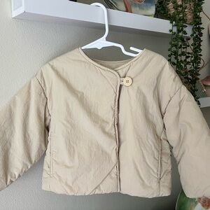 Kids Beige Puffer Jacket with Button Closure